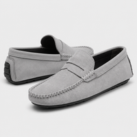 Mocassin Homme Gris En Daim Décontracté