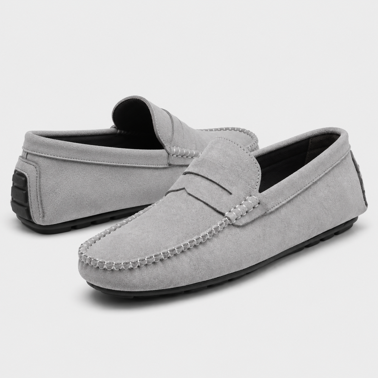 Mocassin Homme Gris En Daim Décontracté