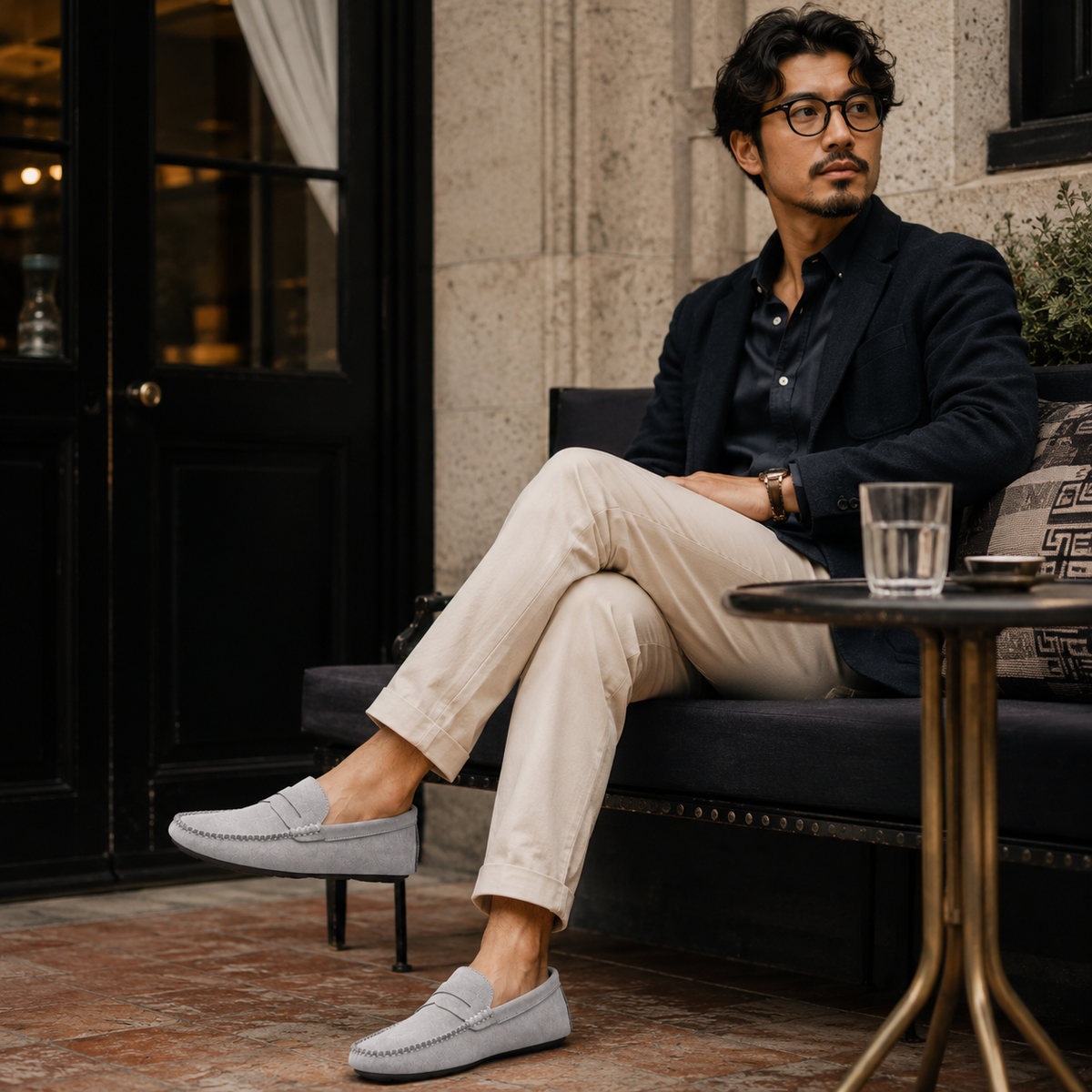 Mocassin Homme Gris En Daim Décontracté