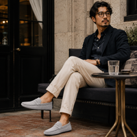 Mocassin Homme Gris En Daim Décontracté