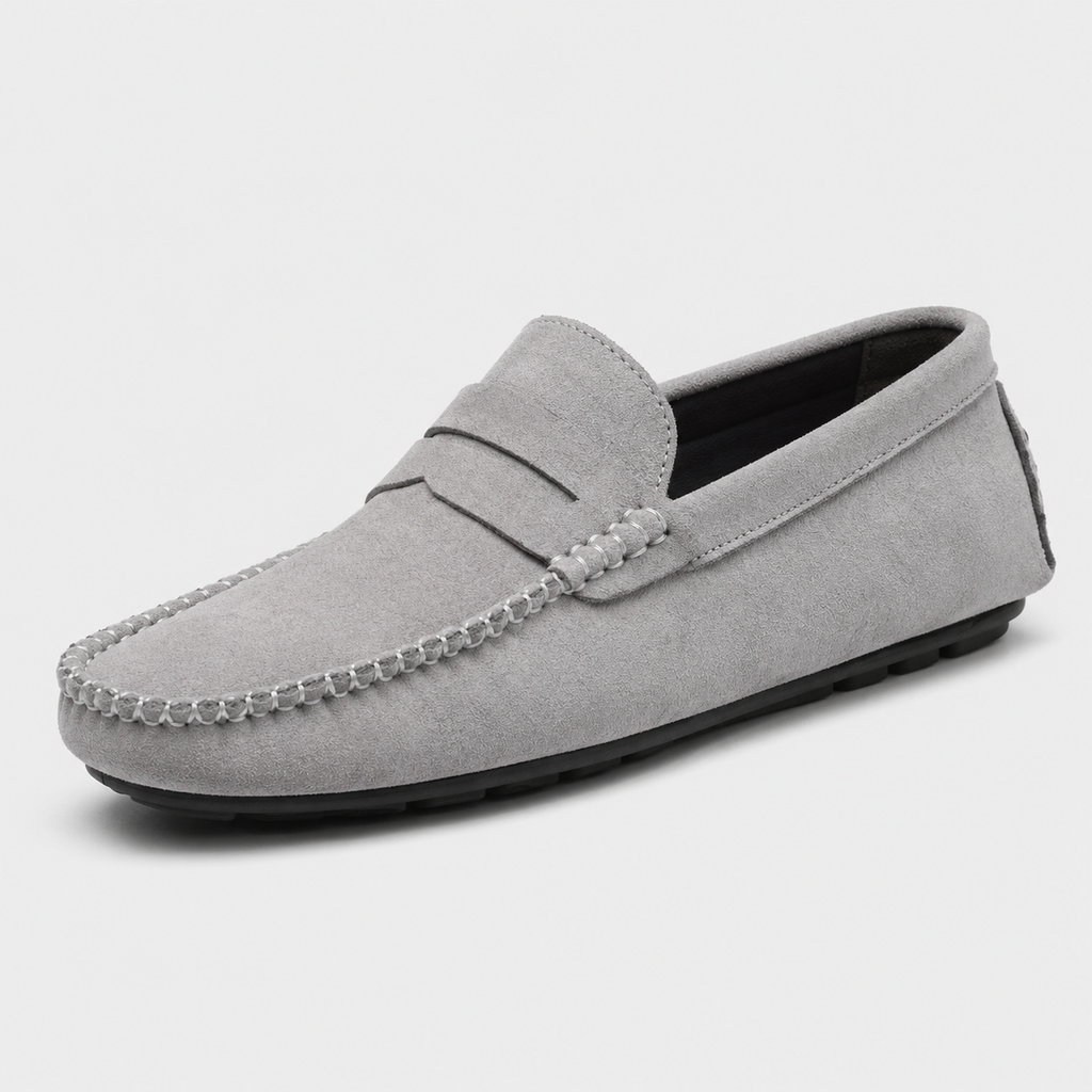 Mocassin Homme Gris En Daim Décontracté
