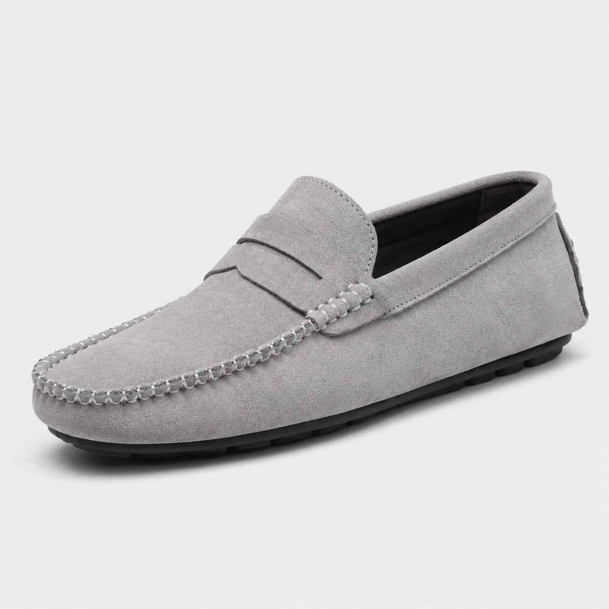 Mocassin Homme Gris En Daim Décontracté
