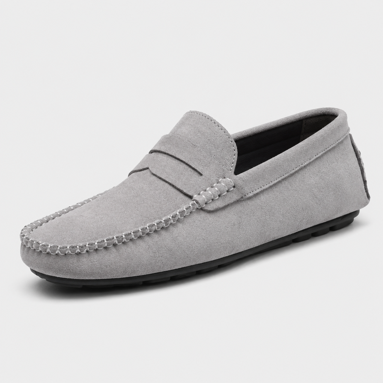Mocassin Homme Gris En Daim Décontracté