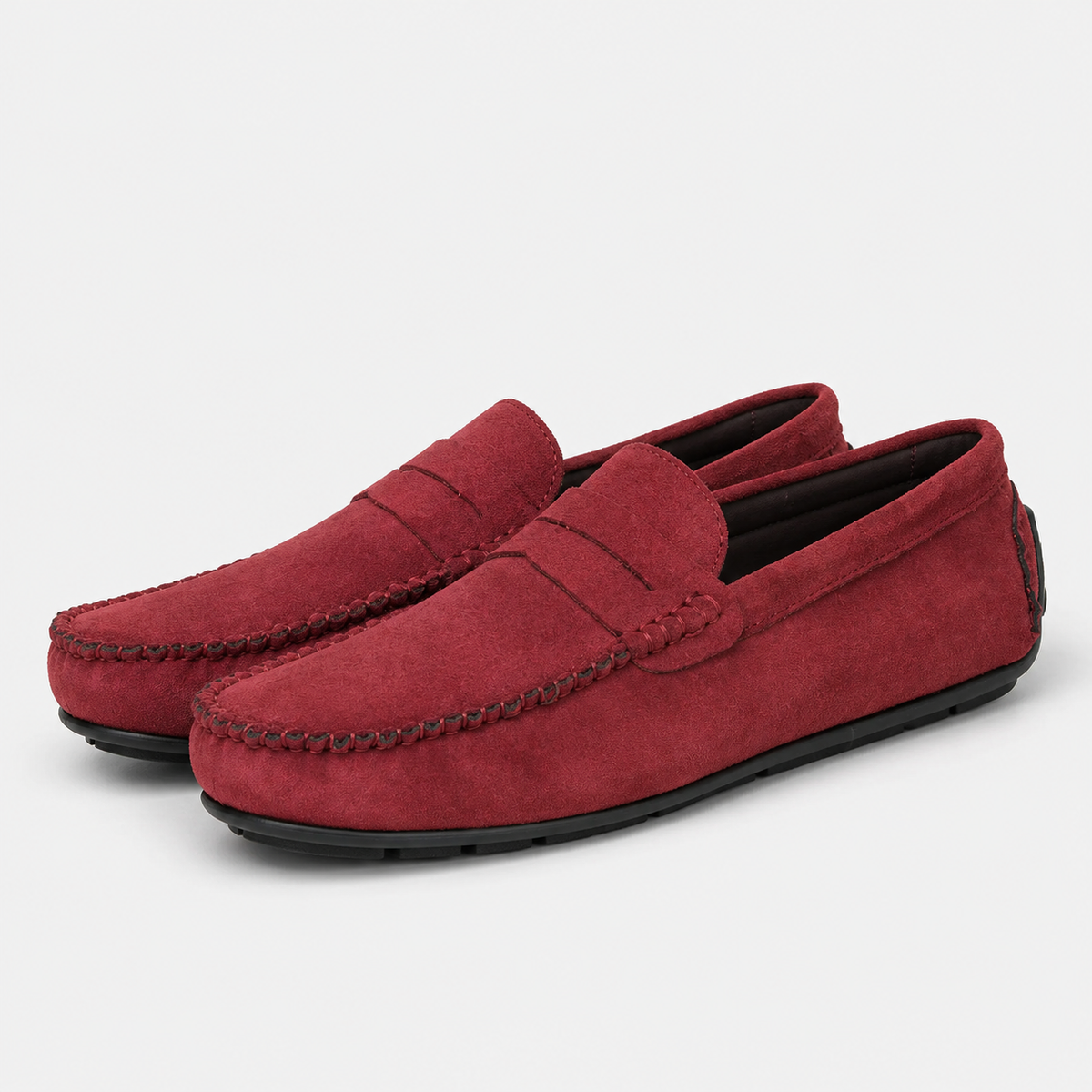 Mocassin Homme Rouge En Daim Décontracté