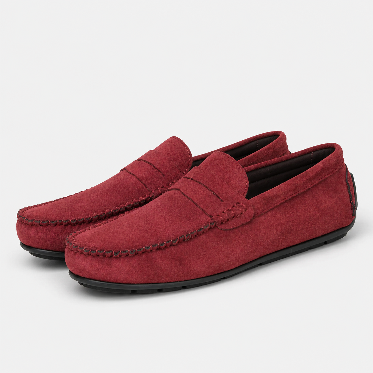 Mocassin Homme Rouge En Daim Décontracté