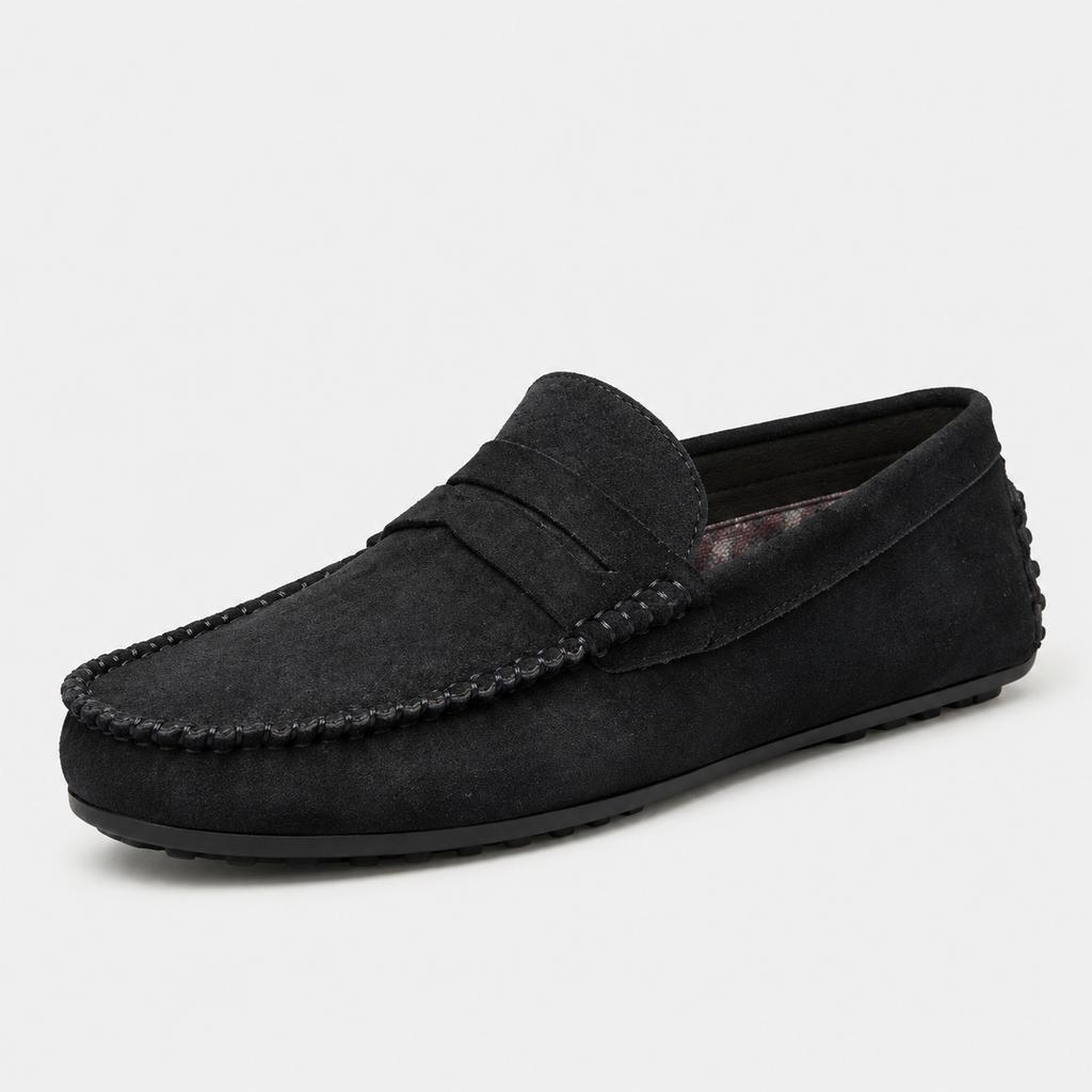 Mocassin Homme Noir En Daim Décontracté
