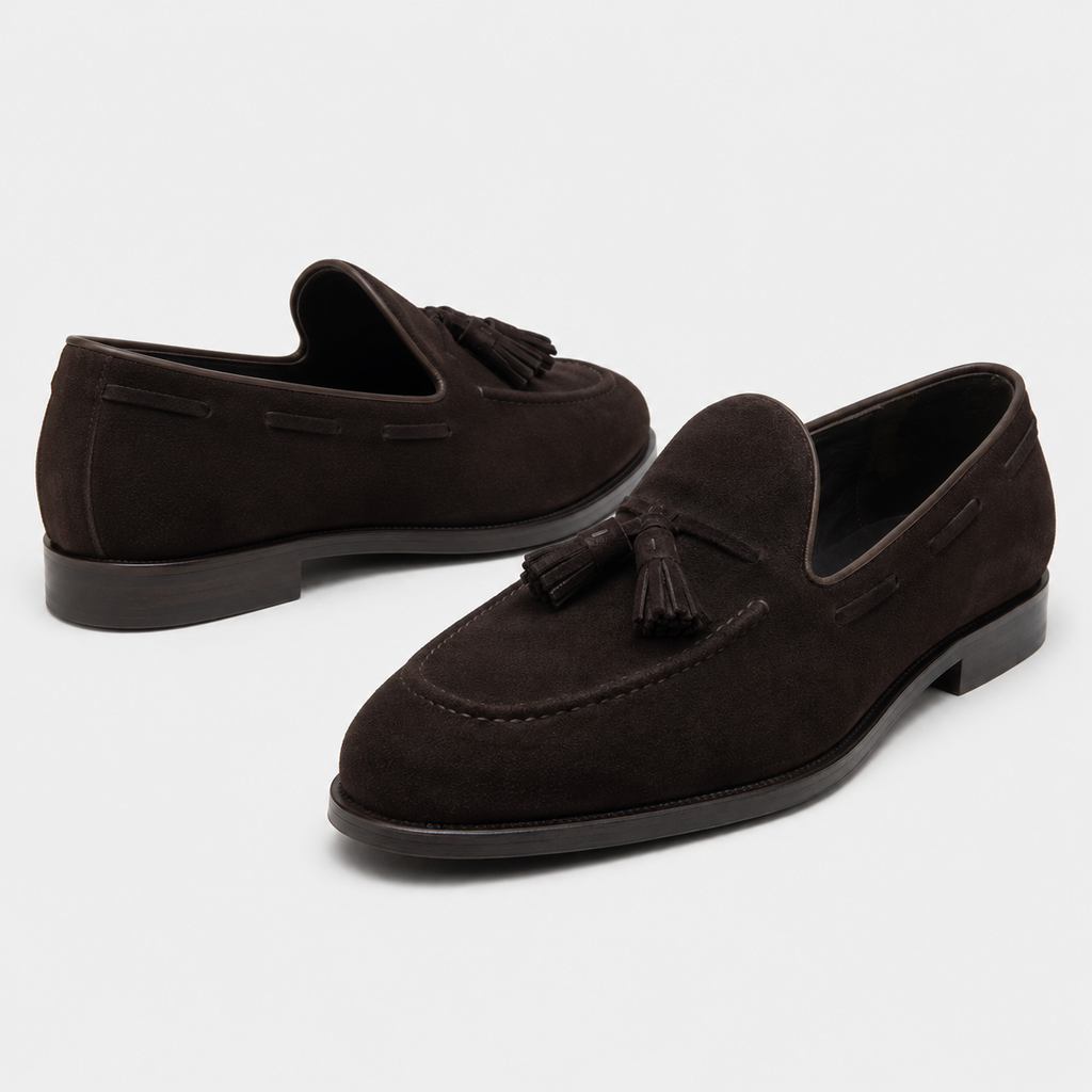 Mocassin En Dain À Gland Noir Foncé Talon Homme