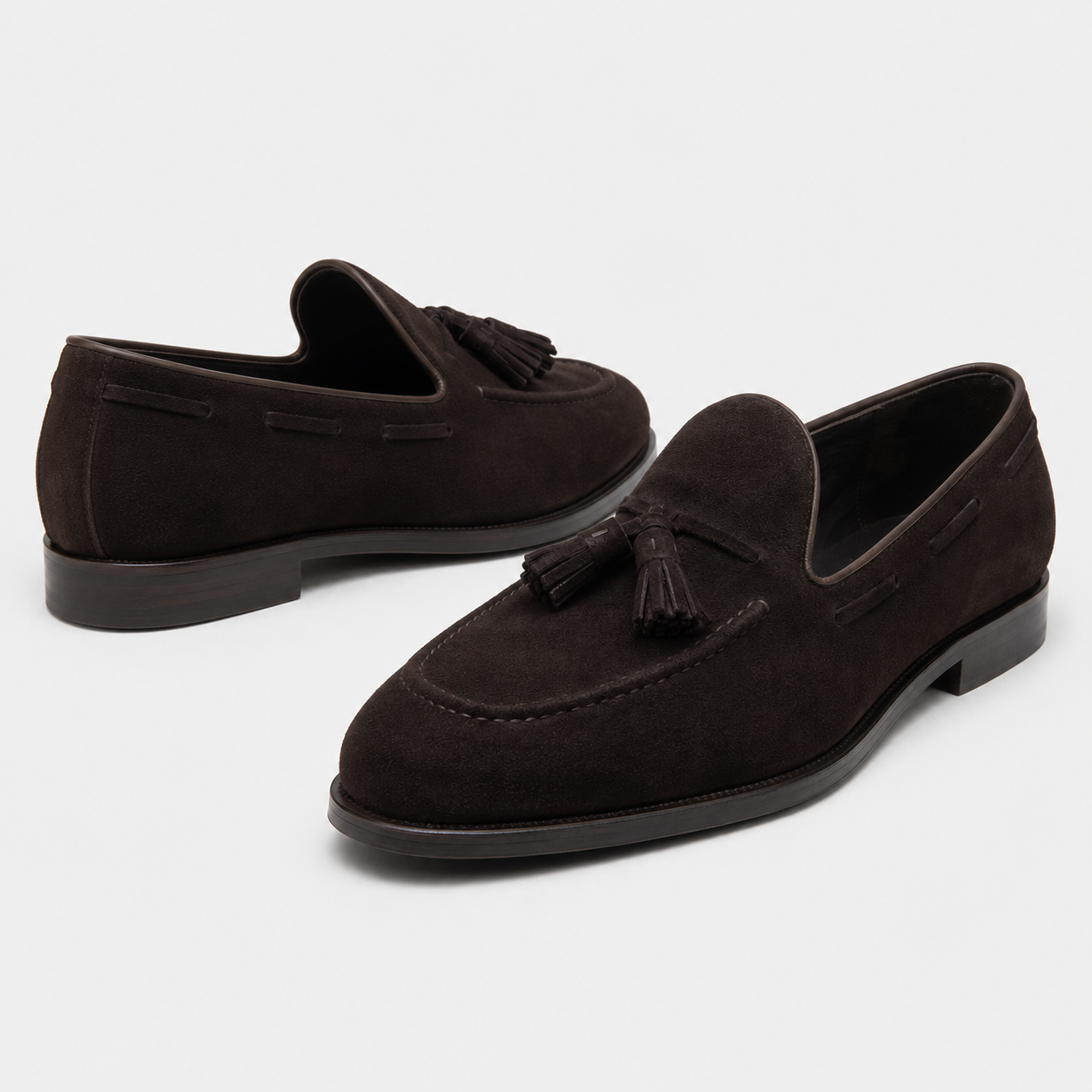 Mocassin En Dain À Gland Noir Foncé Talon Homme
