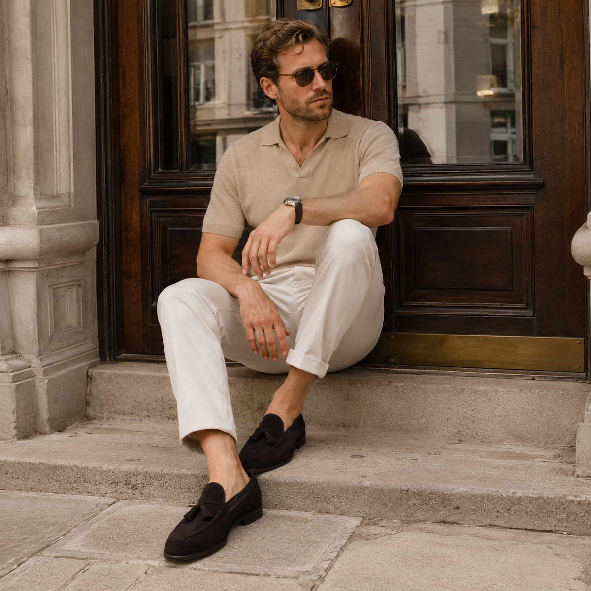 Mocassin En Dain À Gland Noir Foncé Talon Homme