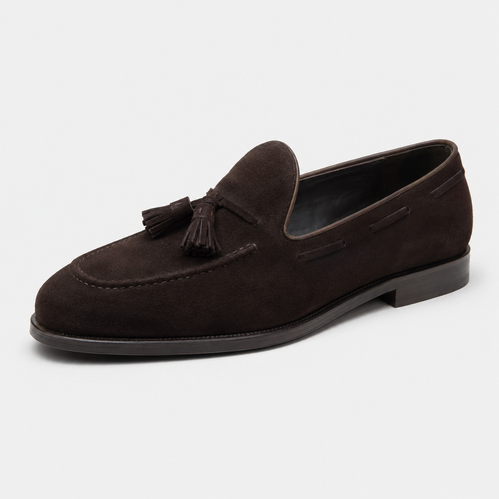 Mocassin En Dain À Gland Noir Foncé Talon Homme
