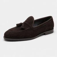 Mocassin En Dain À Gland Noir Foncé Talon Homme