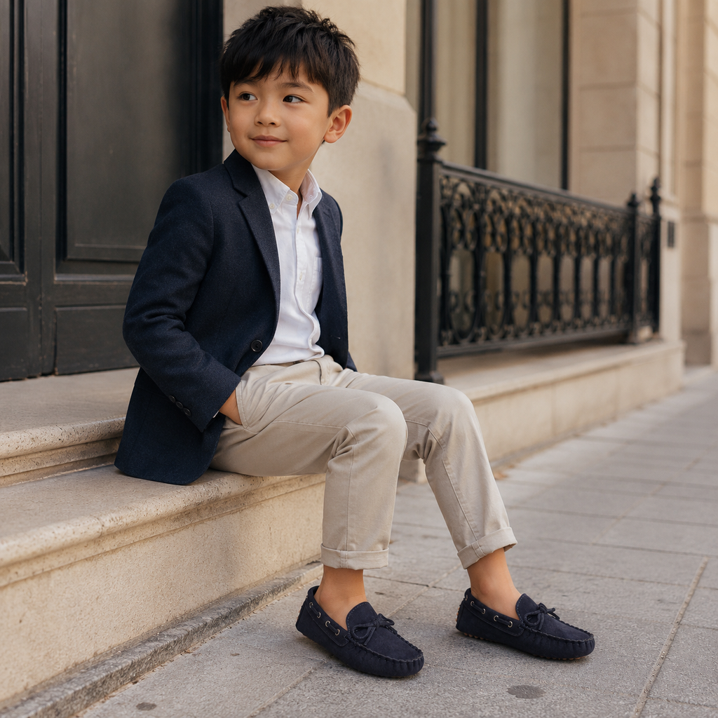 Mocassin Enfant En Daim Bleu Bateau