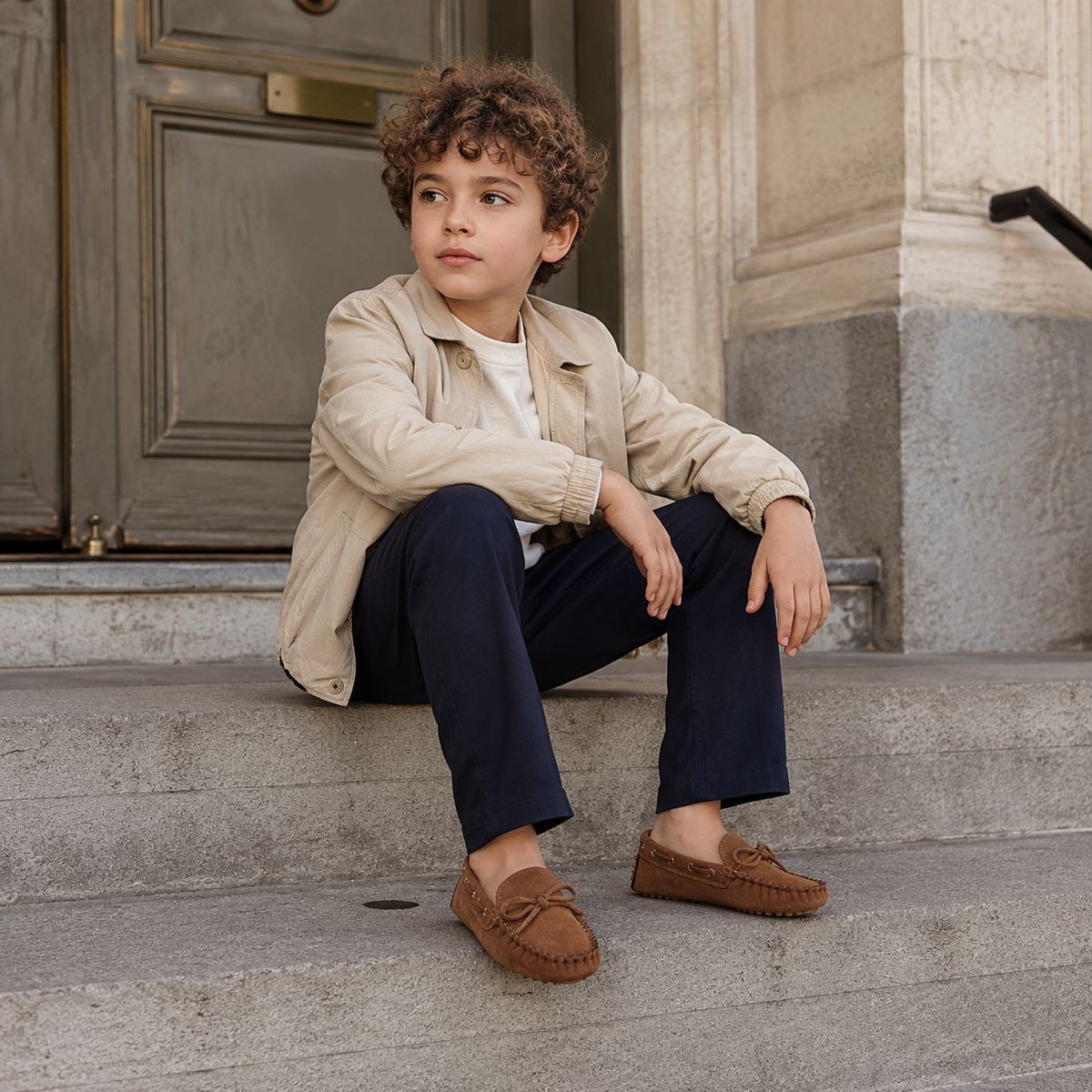 Mocassin Enfant En Daim Marron Bateau