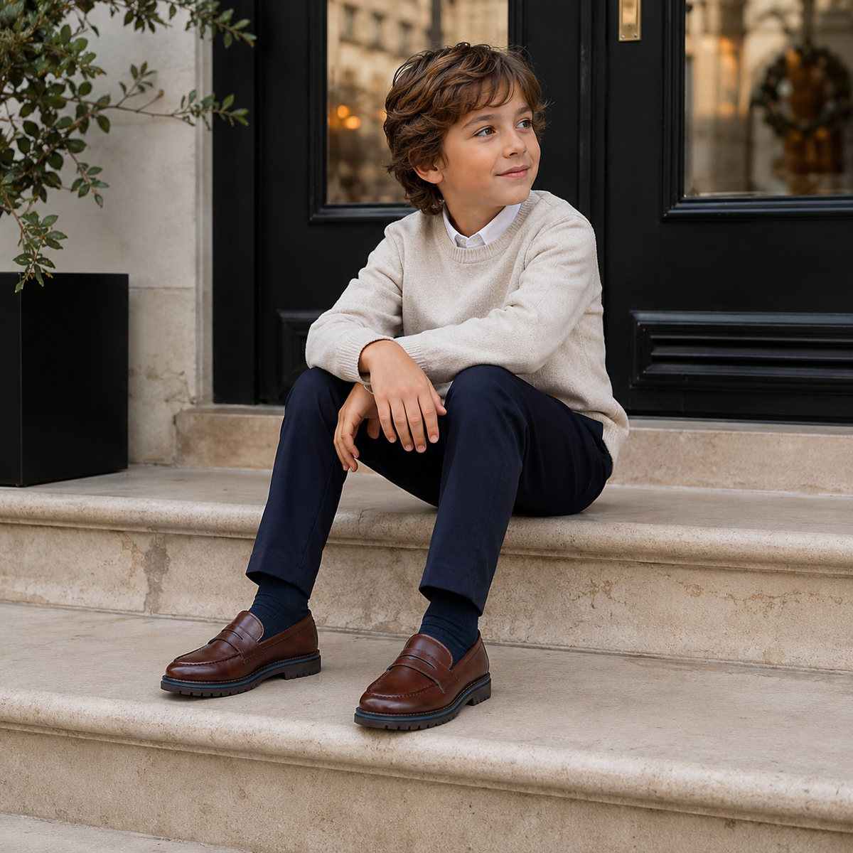 Mocassin Cuir Marron Garçon Talon