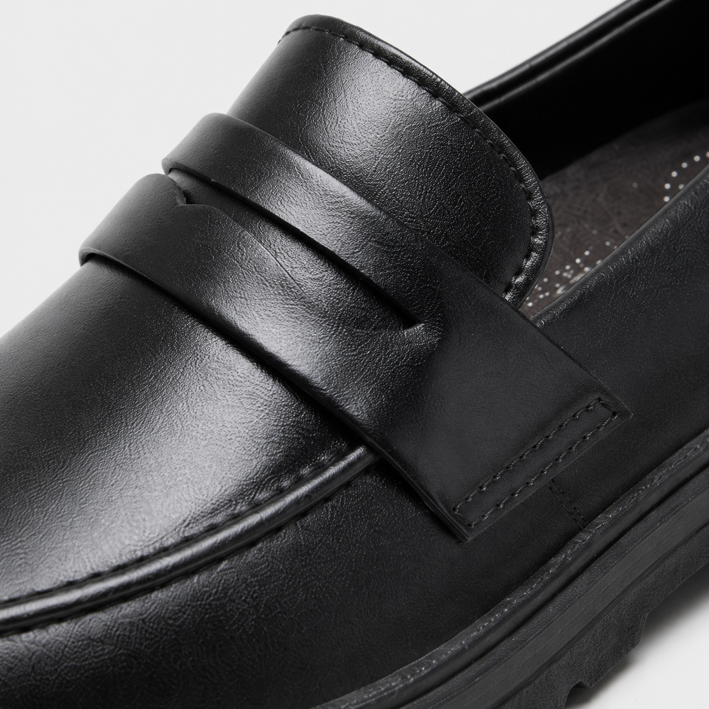 Mocassin Cuir Noir Garçon Talon