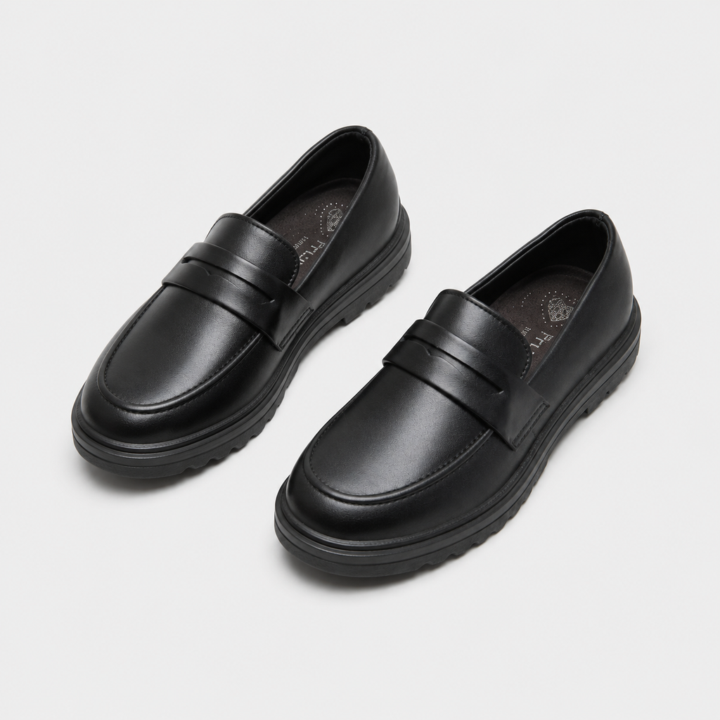 Mocassin Cuir Noir Garçon Talon