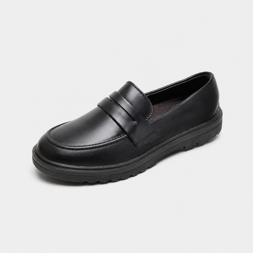 Mocassin Cuir Noir Garçon Talon