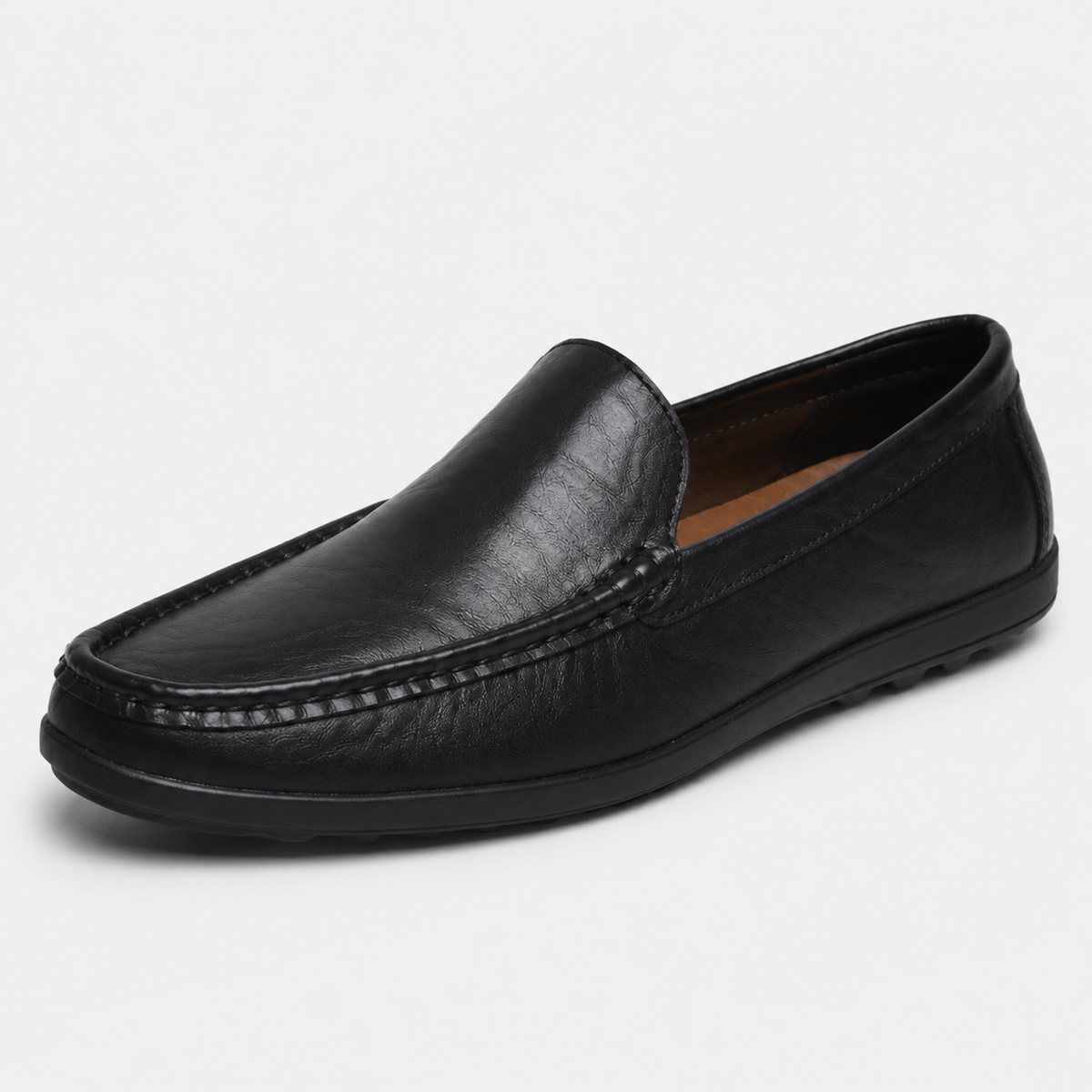Mocassin En Cuir Véritable Noir Pour Bateau Homme