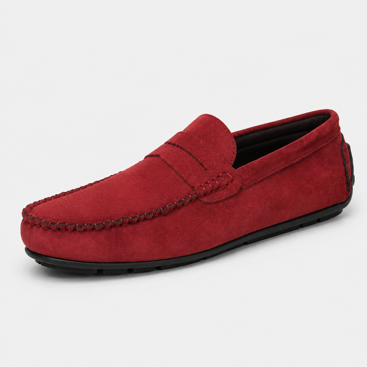 Mocassin Homme Rouge En Daim Décontracté