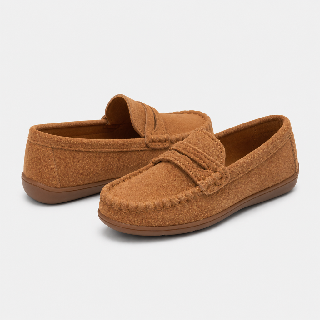 Mocassin Enfant En Daim Marron Classe Pour Bateau