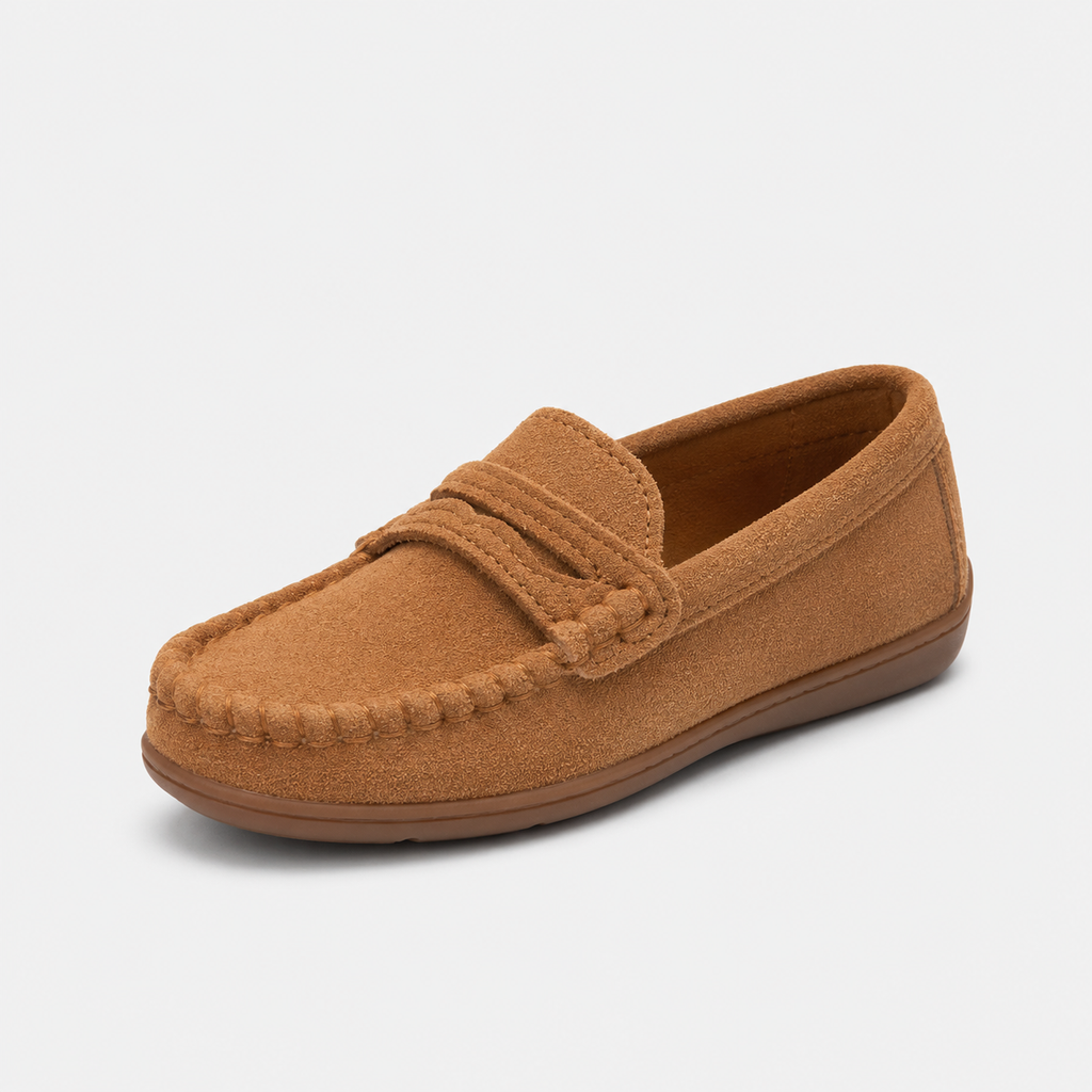 Mocassin Enfant En Daim Marron Classe Pour Bateau