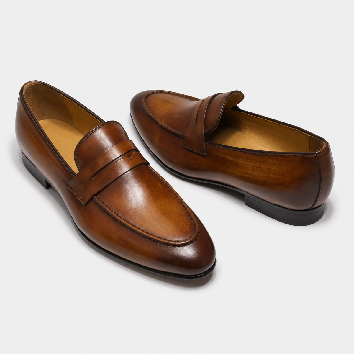 Mocassin En Cuir Vernis Marron Talon Homme