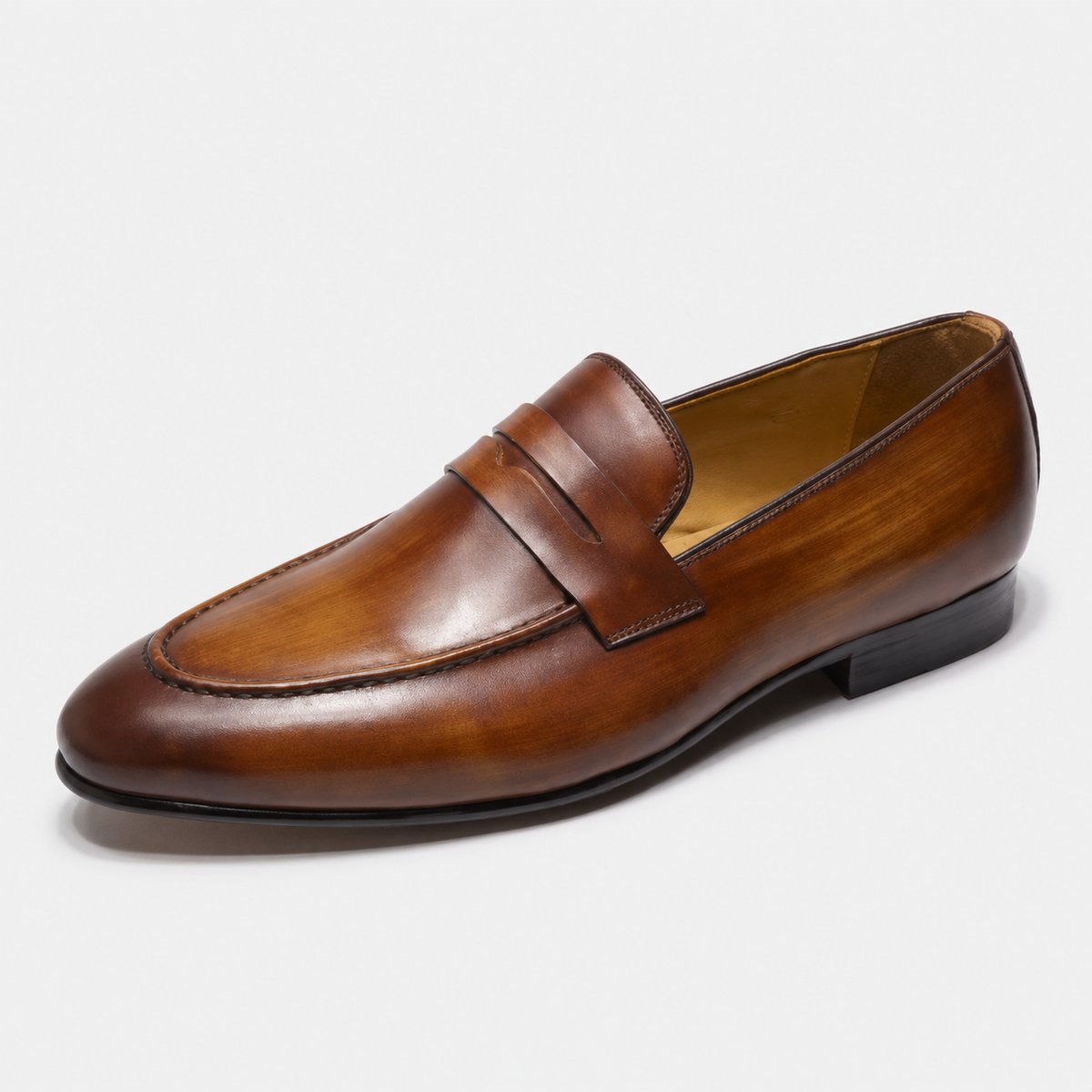 Mocassin En Cuir Vernis Marron Talon Homme