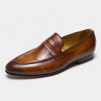 Mocassin En Cuir Vernis Marron Talon Homme