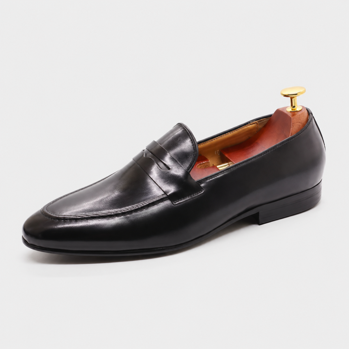 Mocassin En Cuir Vernis Noir Talon Homme