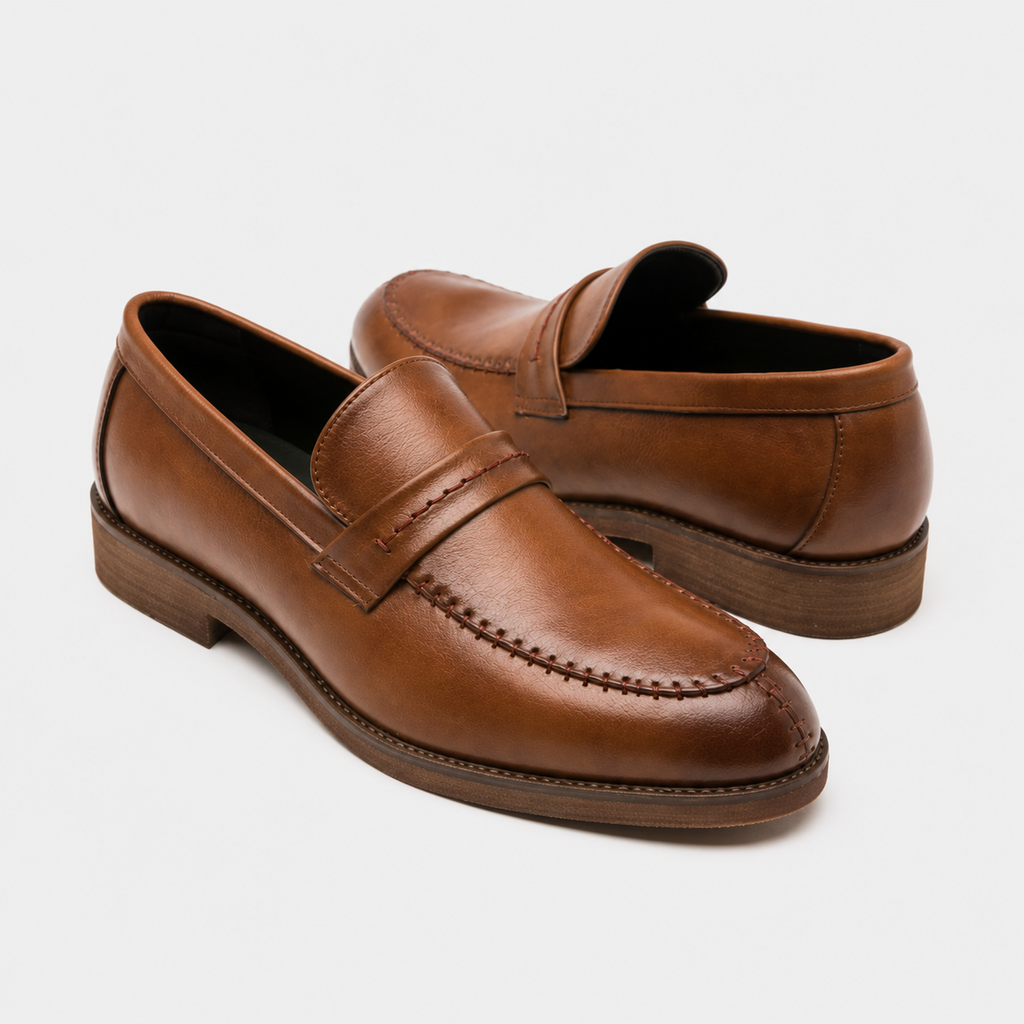 Mocassin En Cuir Marron Clair Vernis À Talon