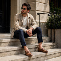 Mocassin En Cuir Marron Clair Vernis À Talon