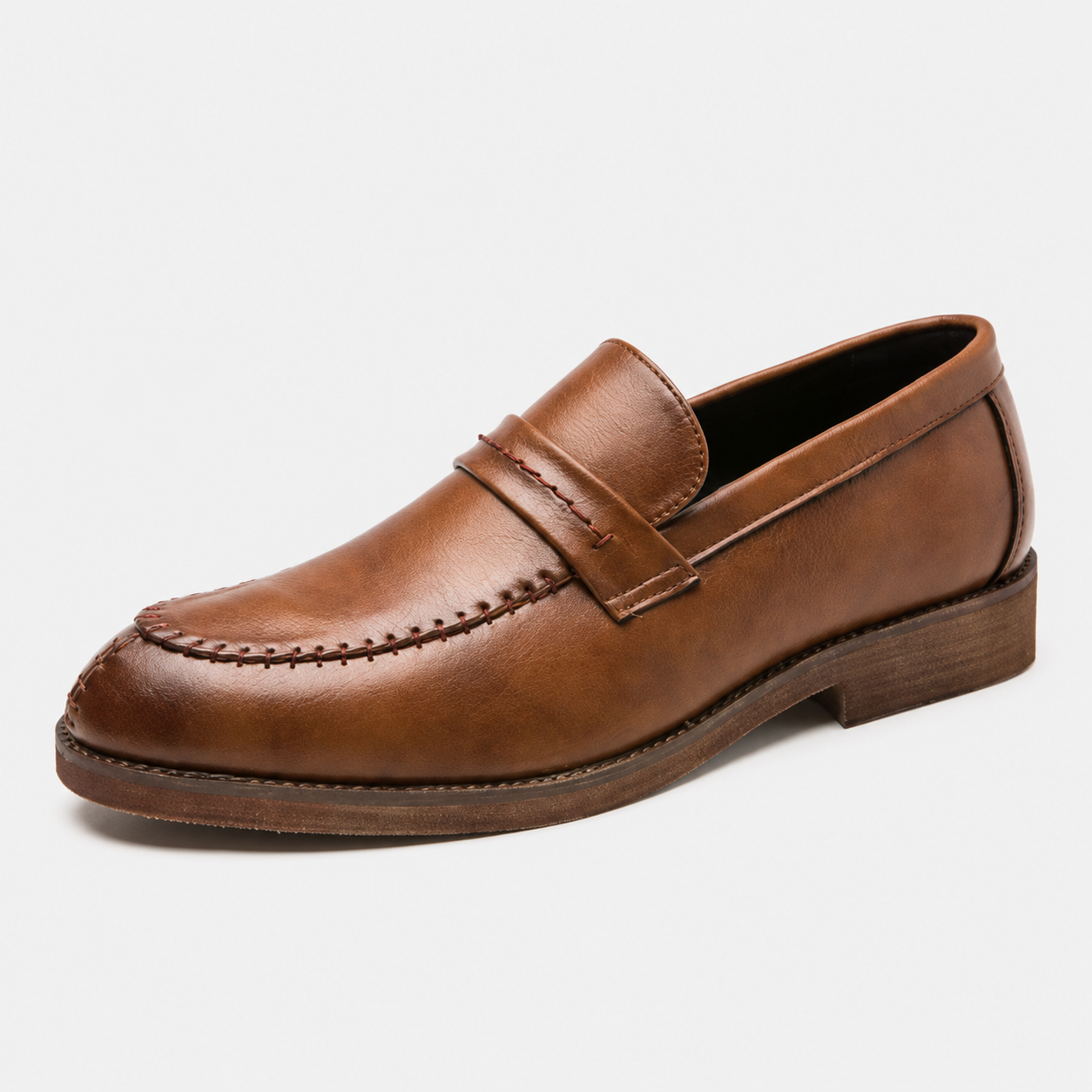Mocassin En Cuir Marron Clair Vernis À Talon