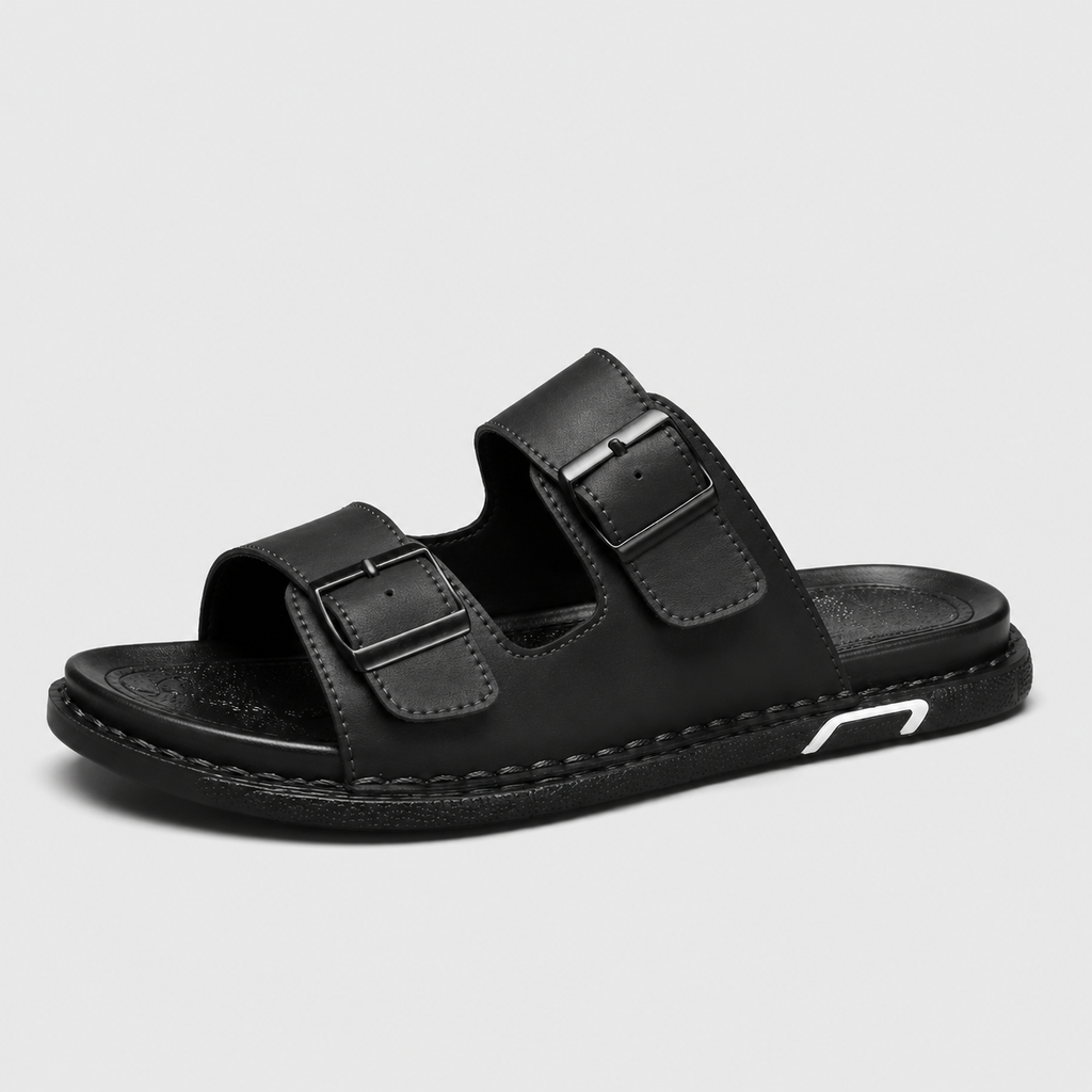 Italienne Sandale Cuir Noir Homme Luxe