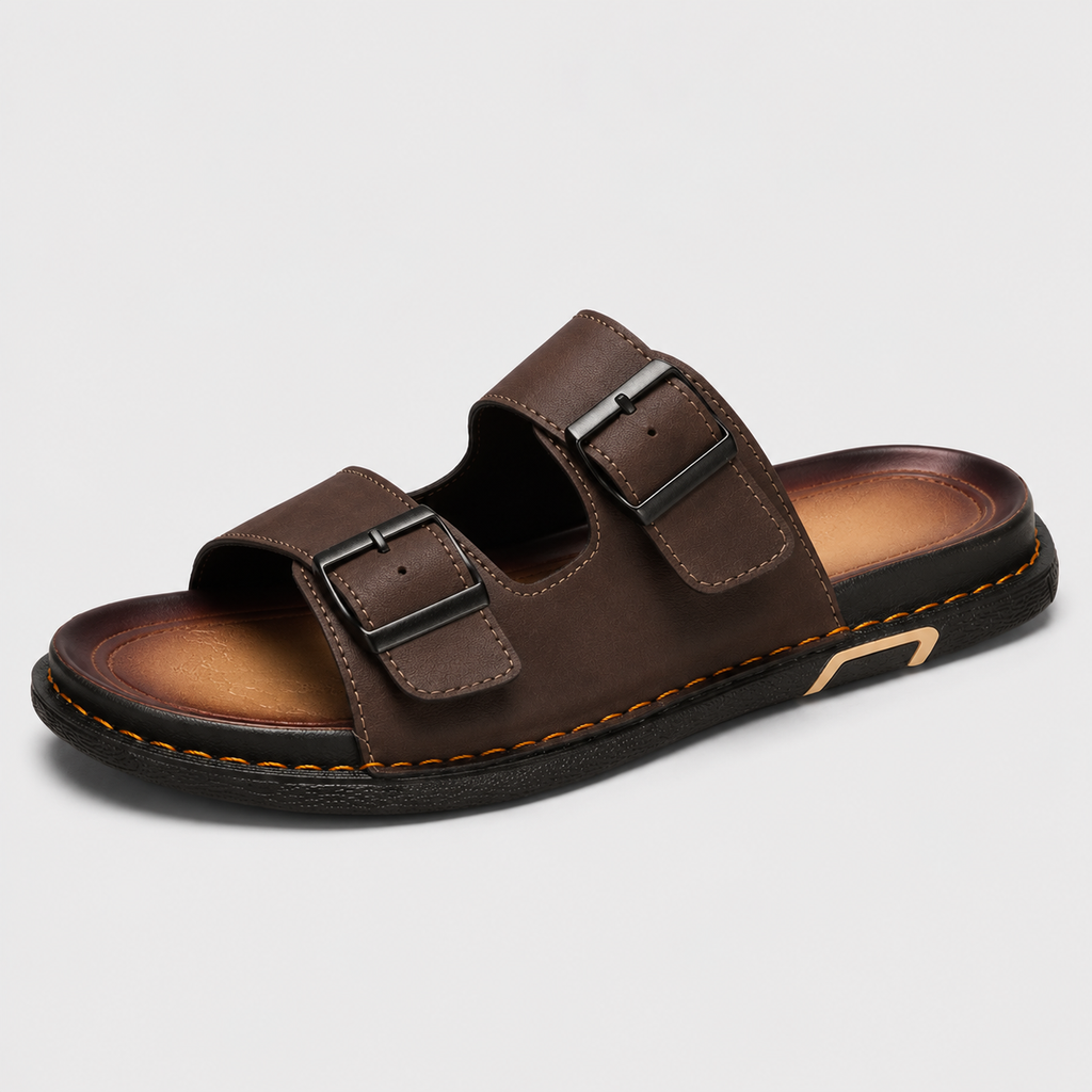 Italienne Sandale Cuir Marron Homme Luxe