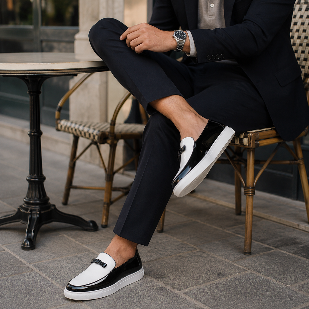 Mocassins Homme Moderne en Cuir avec Pompons Blanc