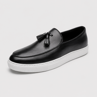 Mocassins Homme Moderne en Cuir avec Pompons Noir