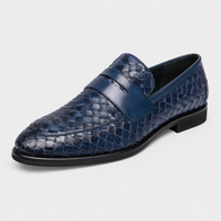 Mocassins Homme En Cuir Tressé Bleu