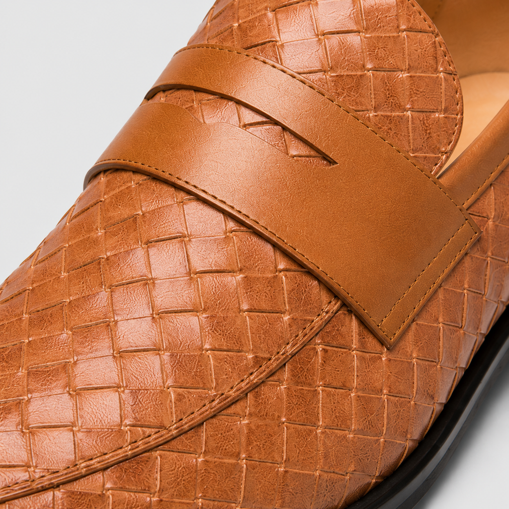Mocassins Homme En Cuir Tressé Marron