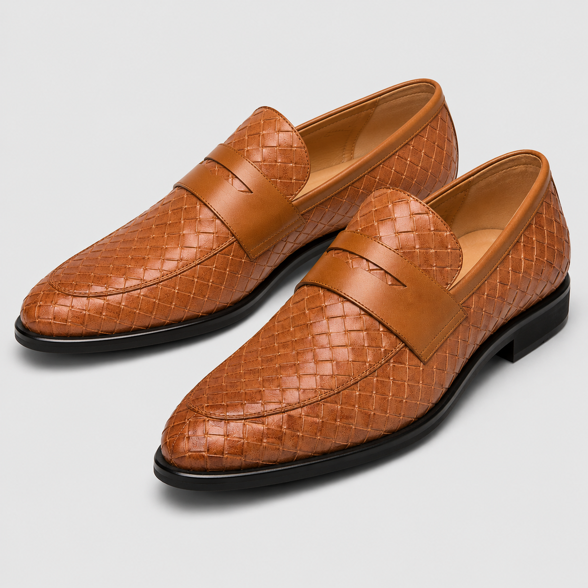 Mocassins Homme En Cuir Tressé Marron