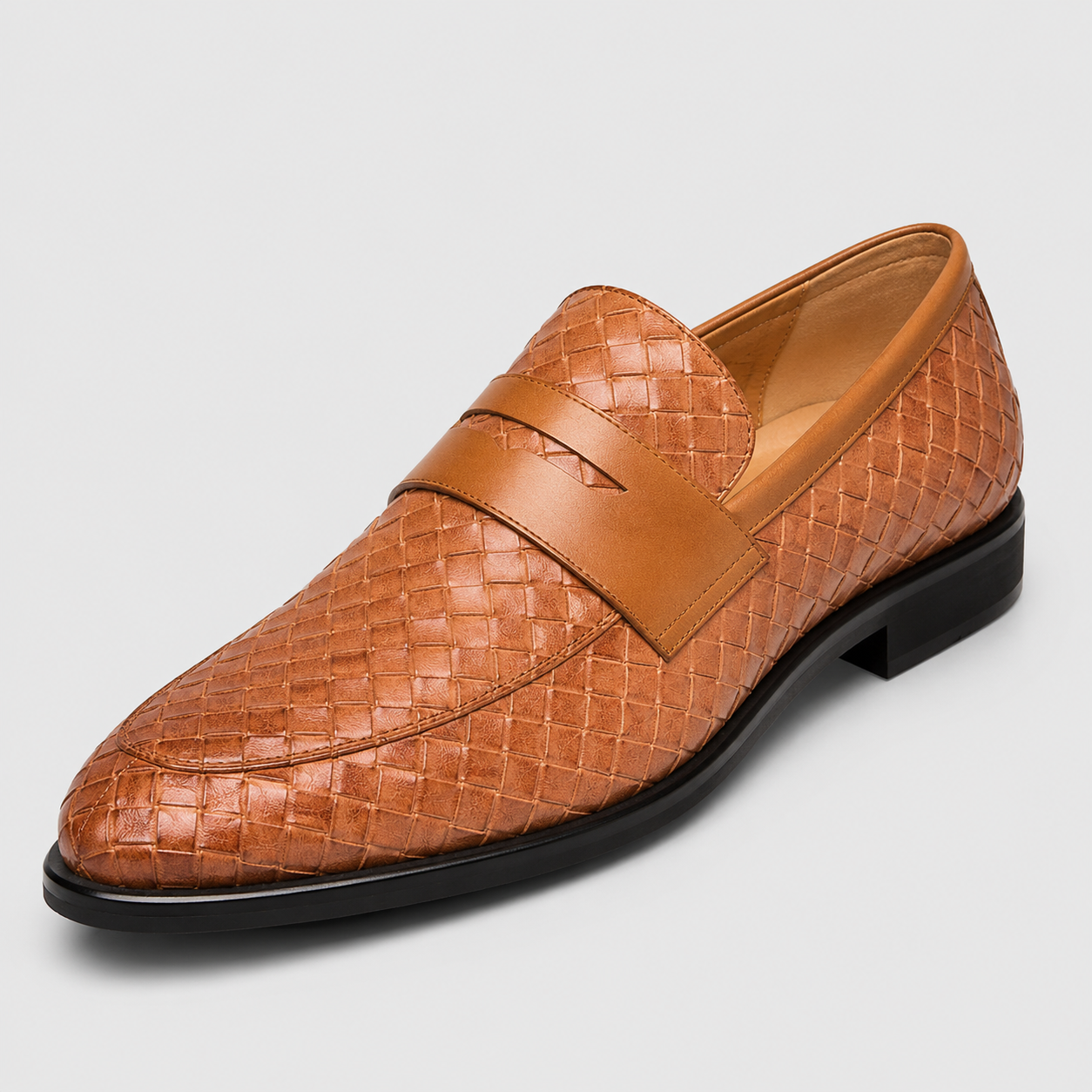 Mocassins Homme En Cuir Tressé Marron