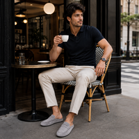 Chausson Mocassin Mule Ouvert En Daim Gris