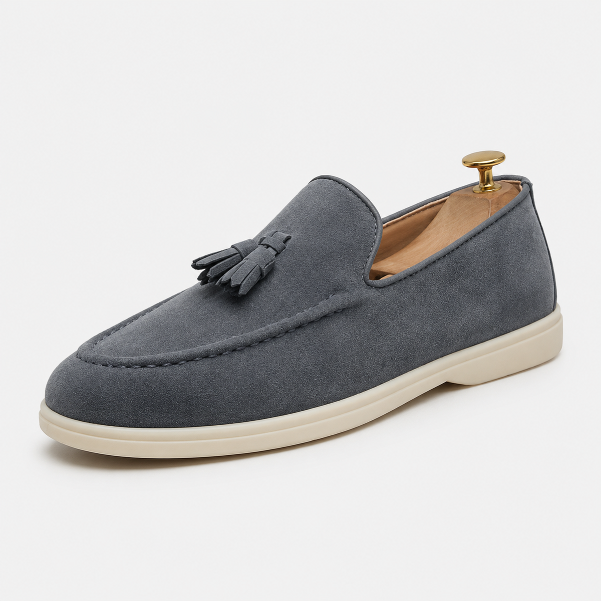 Mocassin Homme Gris À Gland En Daim