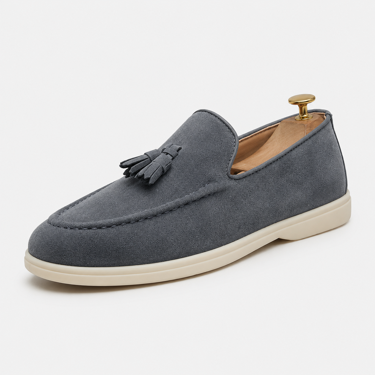 Mocassin Homme Gris À Gland En Daim