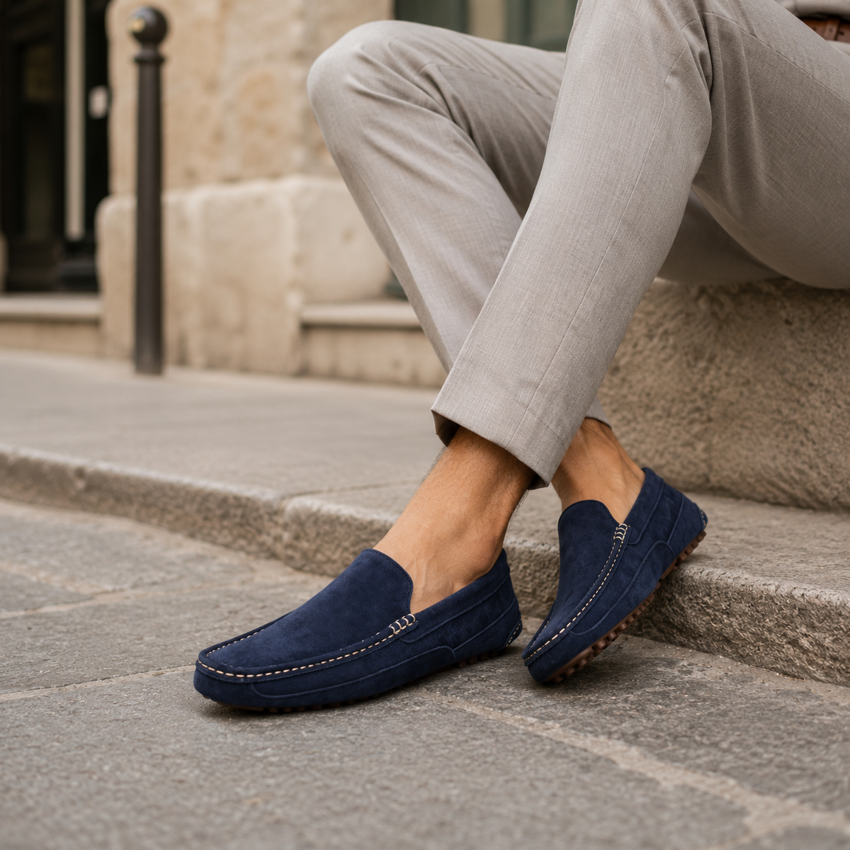 Mocassin En Daim Bleu Marine