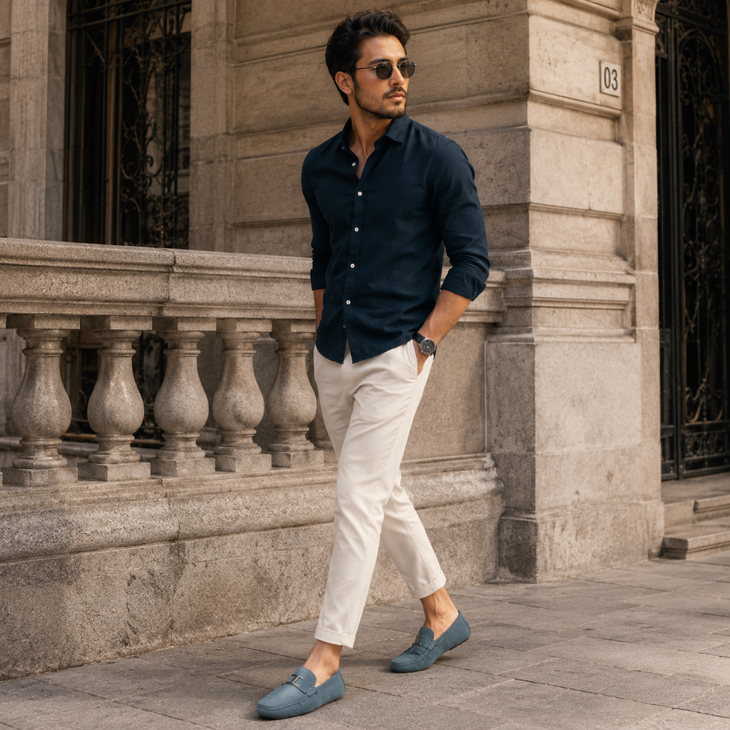 Mocassin Bleu Clair De Ville Costume Pour Homme
