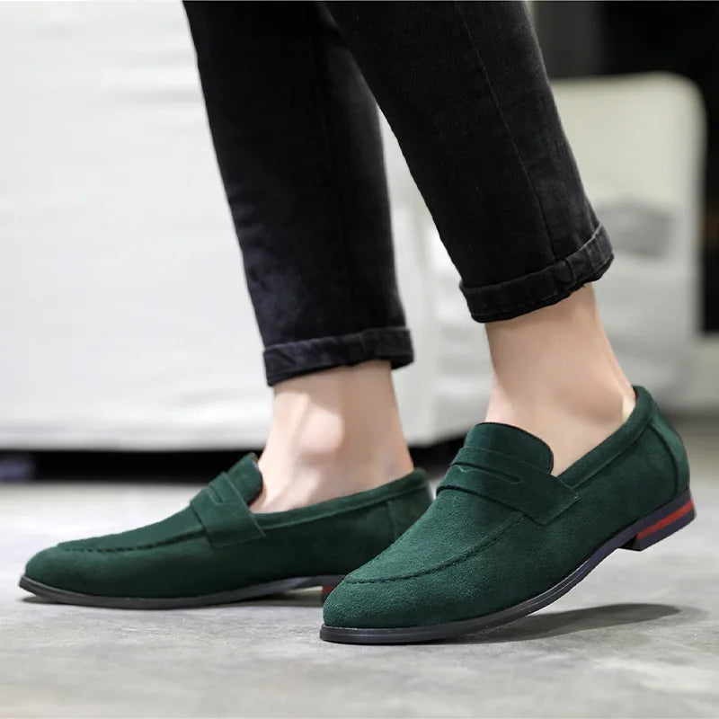 Mocassins Homme Vert En Daim Classique