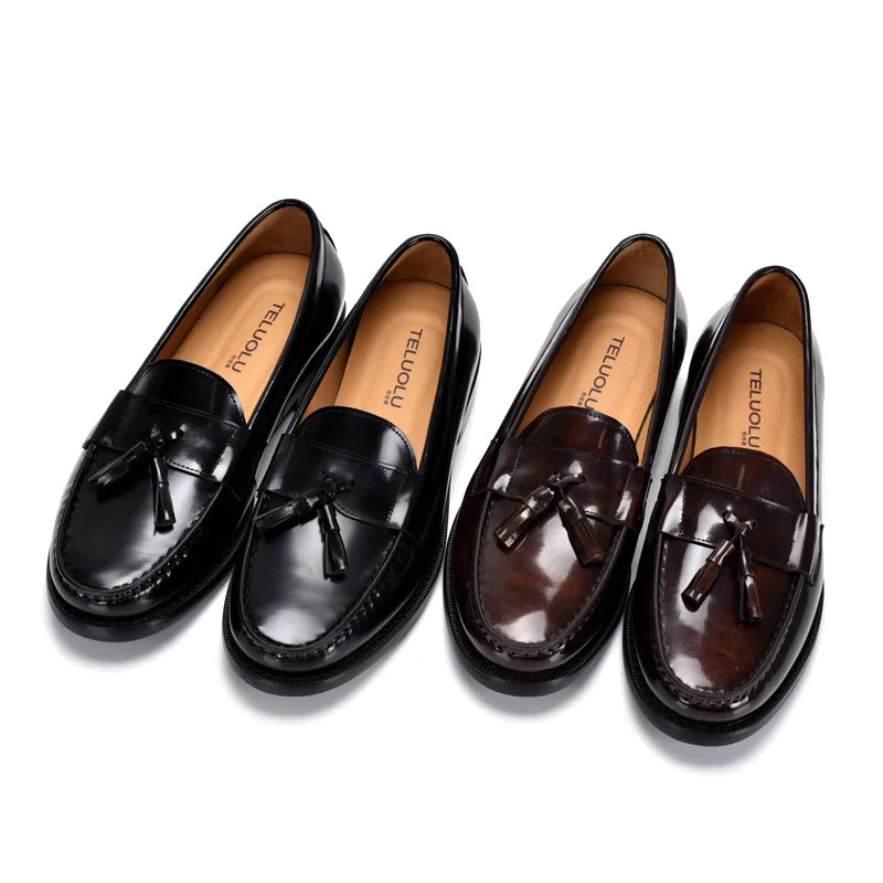 Mocassin Homme Cuir Noir Vernis À Talon