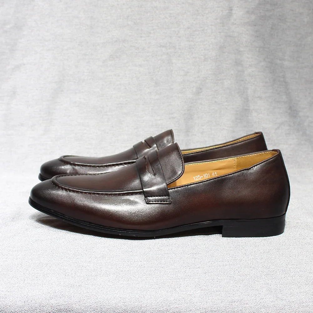 Mocassin En Cuir Vernis Marron Talon Homme