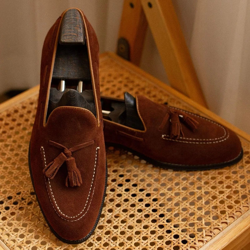 Mocassin En Dain À Gland Marron Foncé Talon Homme