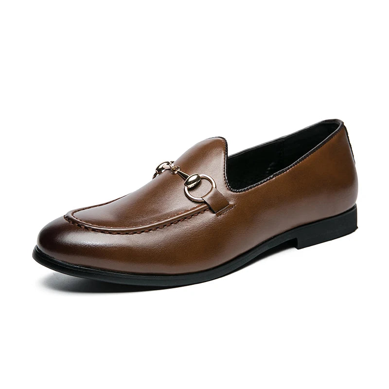 Mocassin Cuir Noir Avec Mors Doré Chic Homme
